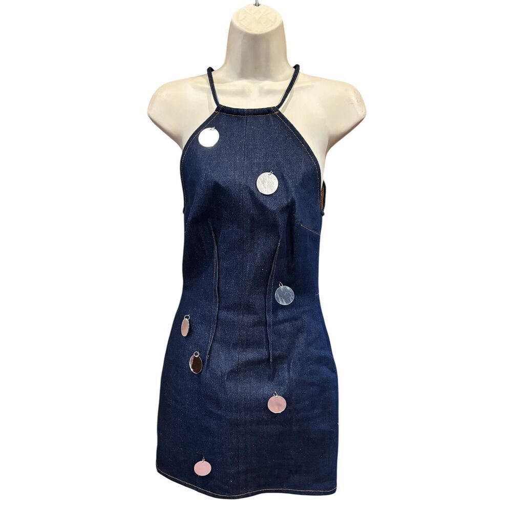 David Koma Stylish Denim Mini Dress with Silver Accents NWT - Picture 5 of 13